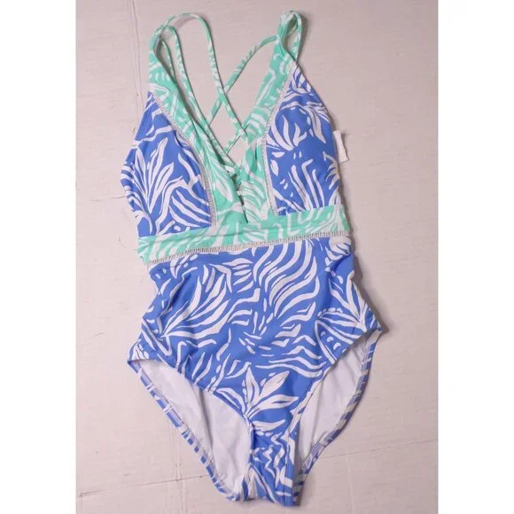 🆕LA BLANCA Beachside Bay Cross Back One Piece Tummy Control Swimsuit Blue 4 - Picture 5 of 7
